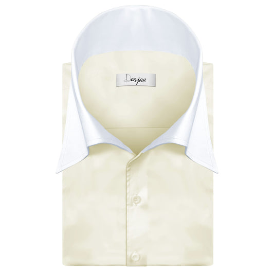 High Long Forword Pointed Onepiece Cream Shirt for Men Tall Neck Stiff Collar Shirt Contrast Buttons Large Collar Vintage Karl lagerfeld Style Shirt