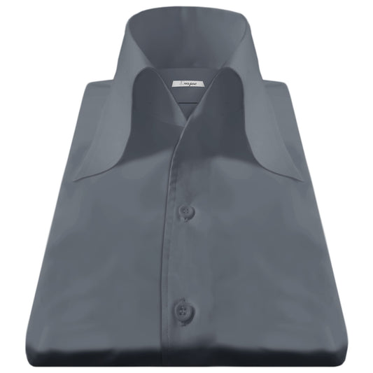 High Long Forword Pointed Onepiece Gray Shirt for Men Tall Neck Stiff Collar Shirt Contrast Buttons Large Collar Vintage Karl lagerfeld Style Shirt (Copy)