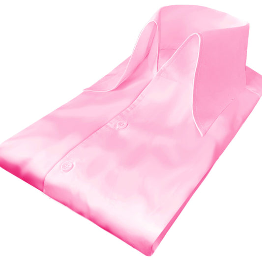High Long Forword Pointed Onepiece Pink Shirt for Men Tall Neck Stiff Collar Shirt Contrast Buttons Large Collar Vintage Karl lagerfeld Style Shirt