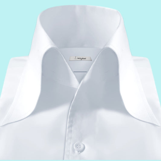 High Long Forword Pointed White Shirt for Men Tall Neck Stiff Collar Shirt Contrast Buttons Large Collar Vintage Karl lagerfeld Style Shirt
