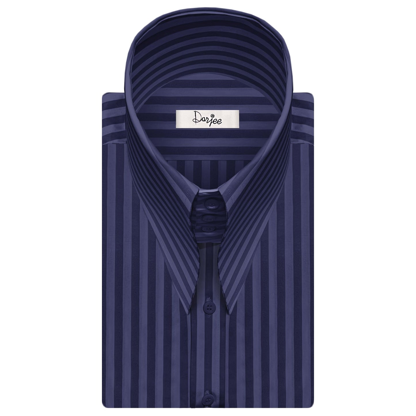 Karl Lagerfeld Style High Long Point Navy Blue Striped Men Dress Shirt Tall Neck Stiff Collar Shirt Goodfellas Vintage Collar 1970s 80s