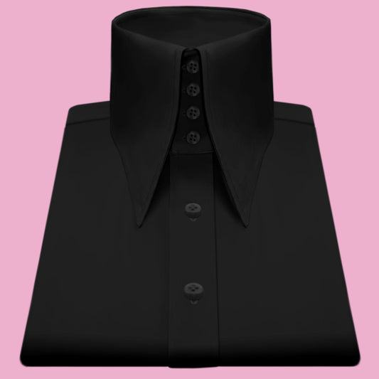 High Long Forword Pointed Black Shirt for Men Tall Neck Stiff Collar Shirt Large Collar Gangster Collar Vintage Karl lagerfeld Style Shirt