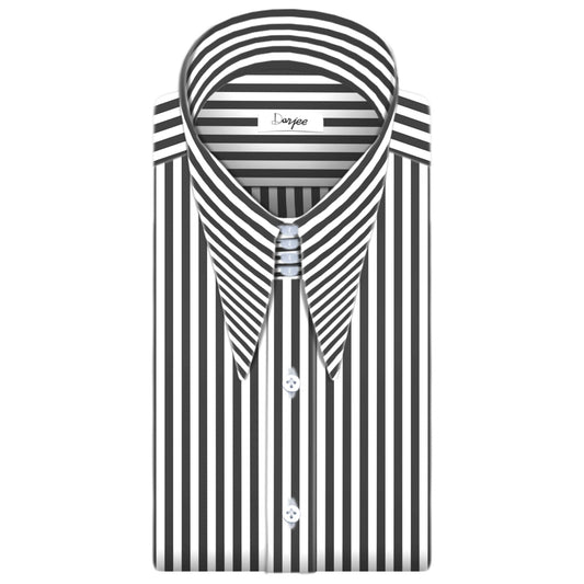 High Long Forword Pointed Onepiece Black Shirt for Men Tall Neck Stiff Collar Shirt Contrast Buttons Large Collar Vintage Karl lagerfeld Style Shirt