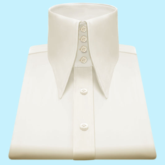 High Long Forword Pointed Cream Shirt for Men Tall Neck Stiff Collar Shirt Large Collar Gangster Collar Vintage Karl lagerfeld Style Shirt
