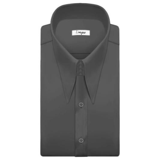 High Long Forword Pointed Gray Shirt for Men Tall Neck Stiff Collar Shirt Contrast Buttons Large Collar Vintage Karl lagerfeld Style Shirt