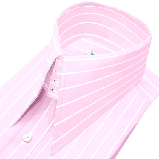 High Long Forword Pointed Onepiece Pink Shirt for Men Tall Neck Stiff Collar Shirt Contrast Buttons Large Collar Vintage Karl lagerfeld Style Shirt
