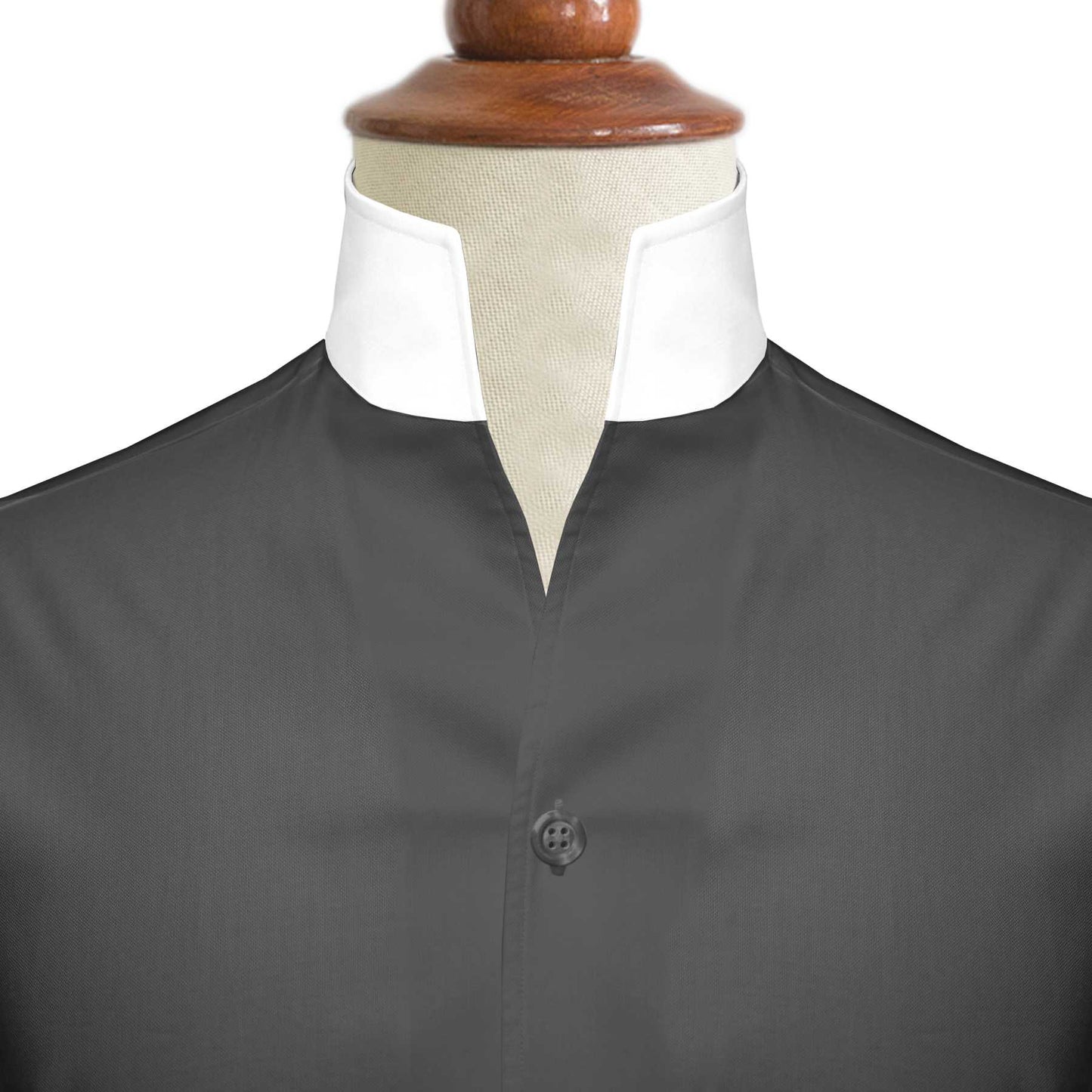 Dark Grey One Piece Collar Shirt For Men Gift Giza Cotton Satin High Tall Neck Stiff Collar Shirt Chinese Mandarin Band Collar Dress Shirt