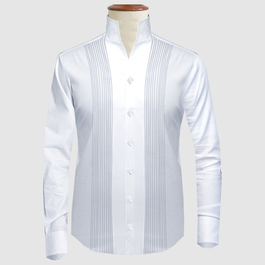 White Men Shirt High Open Neck Collar Shirt Tuxedo Placket V Collar Shirt High Tall Neck Collar China High Band Collar Cotton Dress Shirt