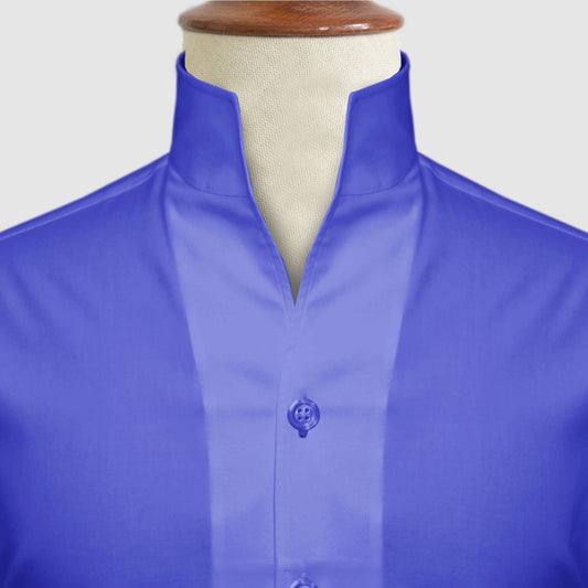 Royal Blue One Piece Collar Shirt For Men Gift Giza Cotton Satin High Tall Neck Stiff Collar Shirt Chinese Mandarin Band Collar Dress Shirt