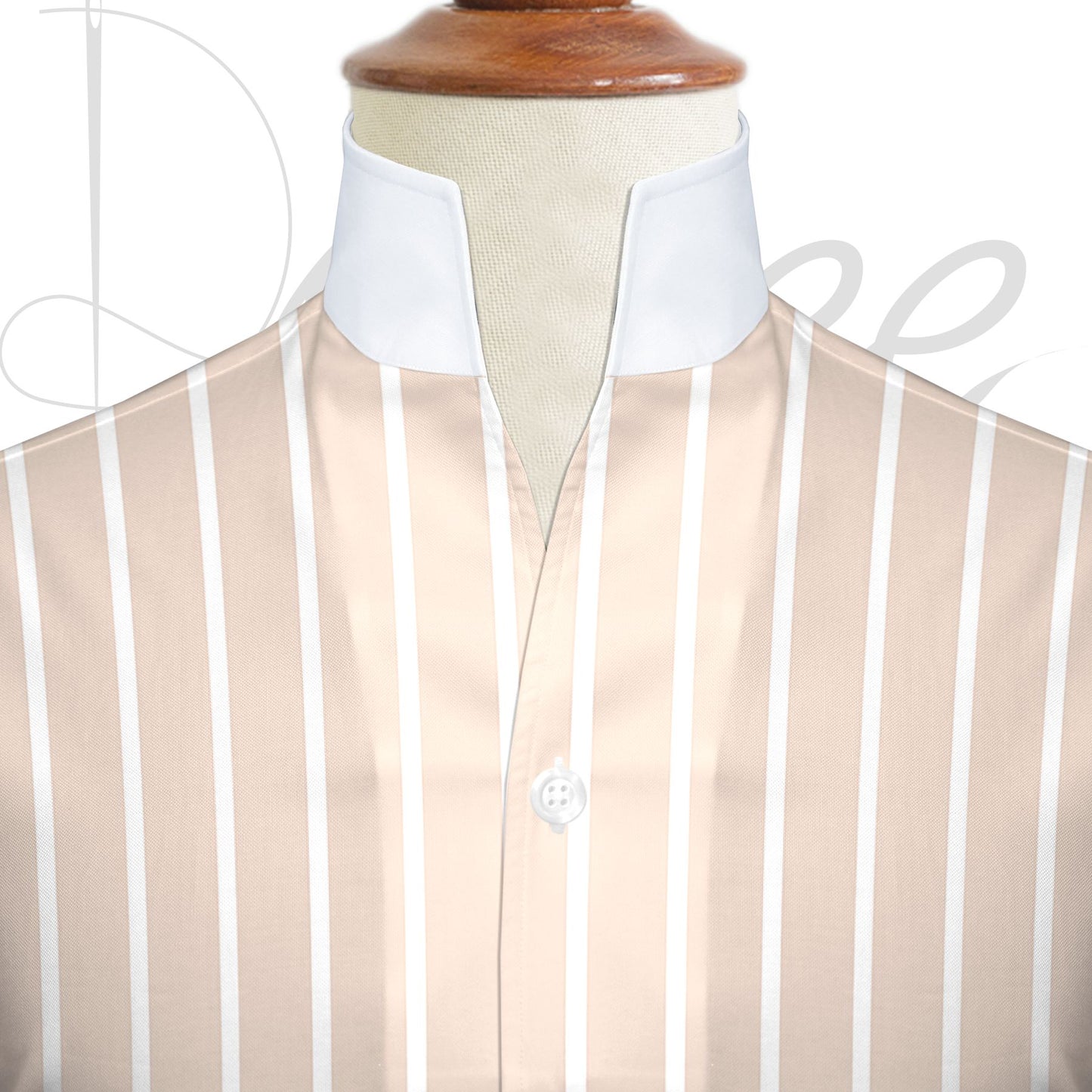 Cream Striped One Piece Collar Shirt For Men Gift Giza Cotton Satin High Tall Neck Stiff Collar Shirt Chinese Mandarin Band Collar Dress Shirt