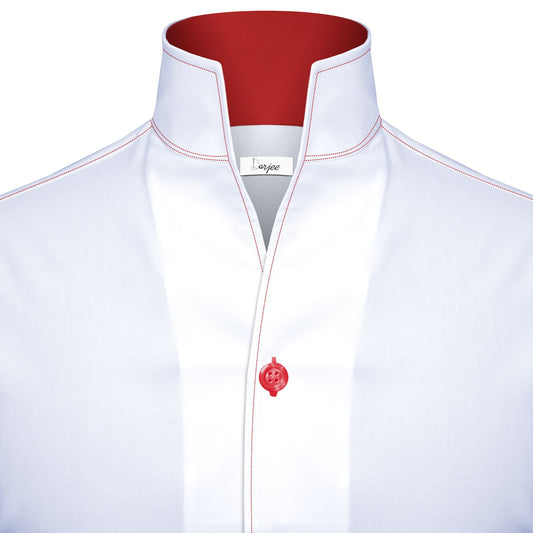 White Men Shirt High Stand Collar Shirt One Piece Collar Shirt Contrast Stitch High Tall V Neck Collar High Chinese Band Collar Dress Shirt