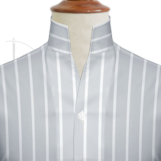 Gray Striped One Piece Collar Shirt For Men Gift Giza Cotton Satin High Tall Neck Stiff Collar Shirt Chinese Mandarin Band Collar Dress Shirt