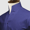 Navy Blue Striped One Piece Collar Shirt For Men Gift Giza Cotton Satin High Tall Neck Stiff Collar Shirt Chinese Mandarin Band Collar Dress Shirt