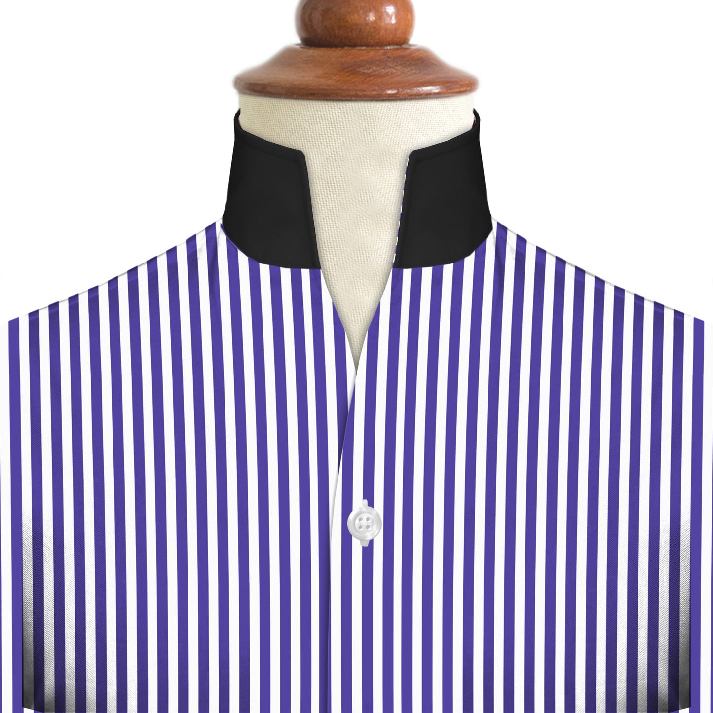 Navy Blue Striped One Piece Collar Shirt For Men Gift Giza Cotton Satin High Tall Neck Stiff Collar Shirt Chinese Mandarin Band Collar Dress Shirt