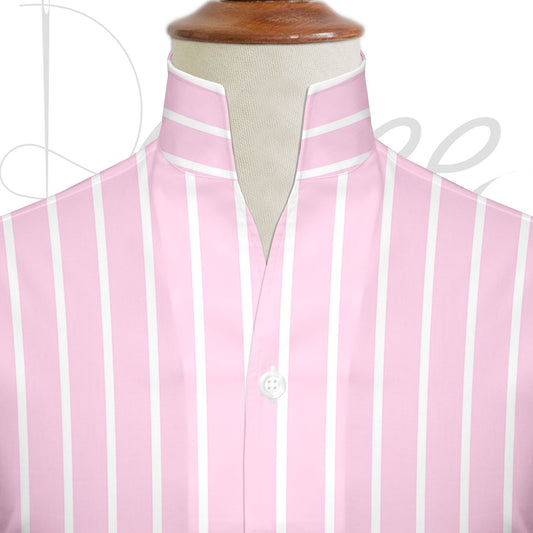 Pink Striped One Piece Collar Shirt For Men Gift Giza Cotton Satin High Tall Neck Stiff Collar Shirt Chinese Mandarin Band Collar Dress Shirt
