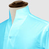 Sea Blue One Piece Collar Shirt For Men Gift Giza Cotton Satin High Tall Neck Stiff Collar Shirt Chinese Mandarin Band Collar Dress Shirt