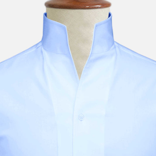 Sky Blue One Piece Collar Shirt For Men Gift Giza Cotton Satin High Tall Neck Stiff Collar Shirt Chinese Mandarin Band Collar Dress Shirt