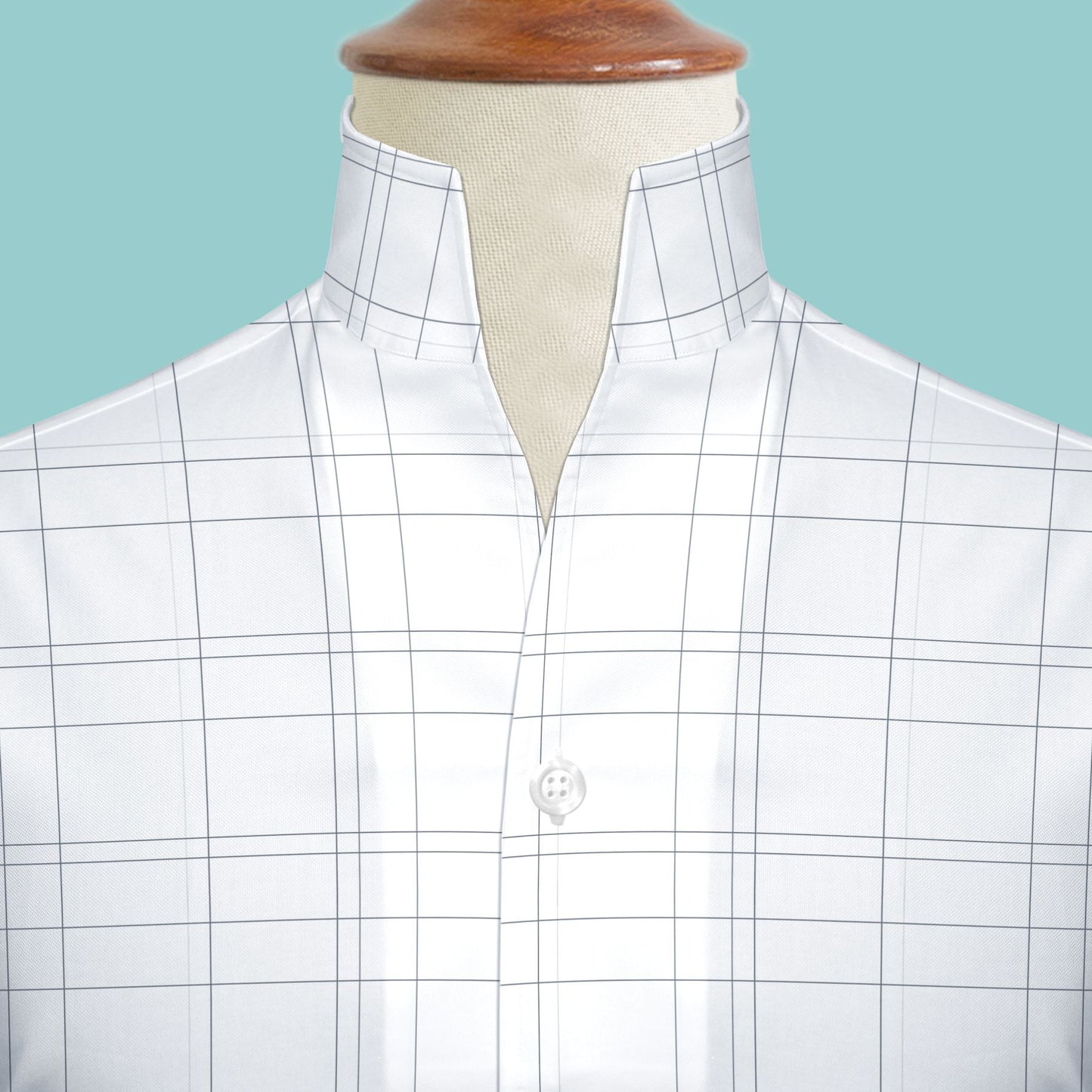 White Plaid Checks Men's Shirt High Collar Shirt Buttonless V Collar Shirt High Tall Neck Collar China High Band Collar Cotton Dress Shirt