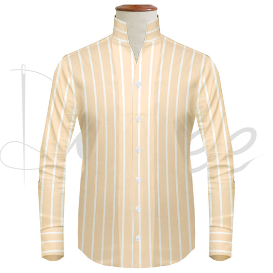 Yellow Striped One Piece Collar Shirt For Men Gift Giza Cotton Satin High Tall Neck Stiff Collar Shirt Chinese Mandarin Band Collar Dress Shirt