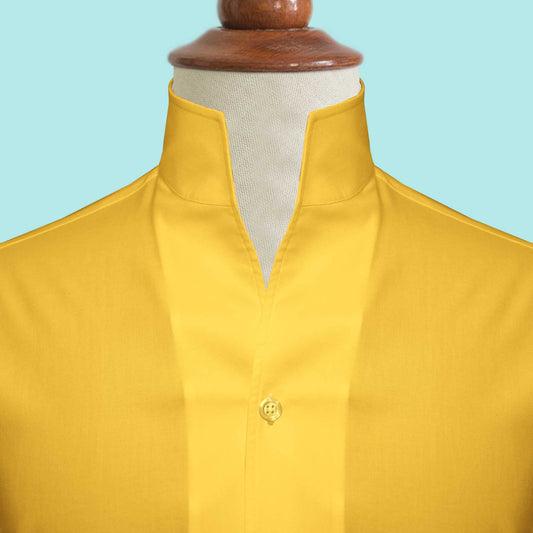 Yellow One Piece Collar Shirt For Men Gift Giza Cotton Satin High Tall Neck Stiff Collar Shirt Chinese Mandarin Band Collar Dress Shirt