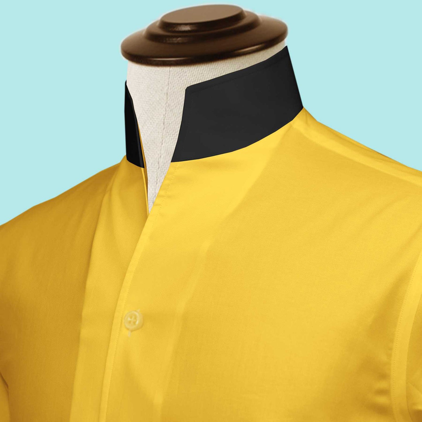 Yellow One Piece Collar Shirt For Men Gift Giza Cotton Satin High Tall Neck Stiff Collar Shirt Chinese Mandarin Band Collar Dress Shirt