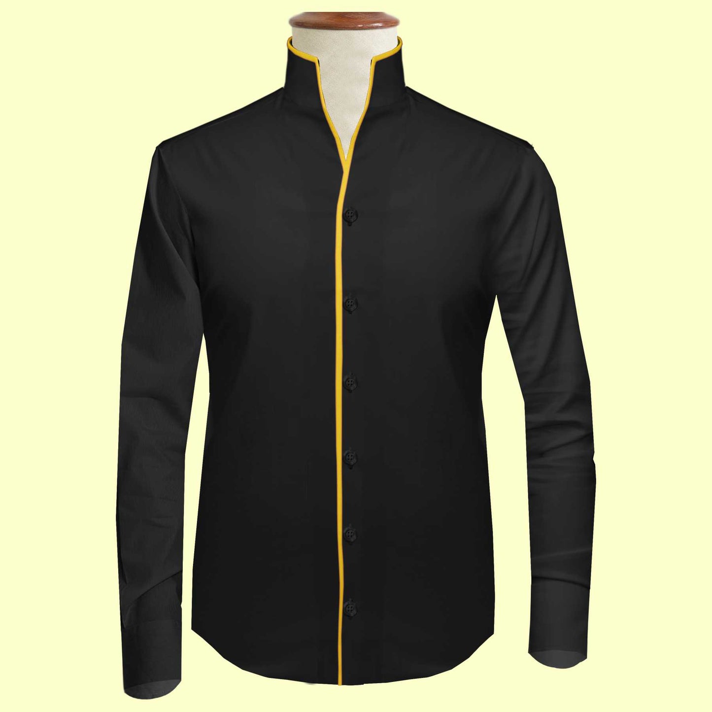 Gift for Men High Collar Shirt Contrasting Trim Tall Neck Chinese Band Collar Black Shirt V Neck Stiff High Open Collar Men Wedding Shirt