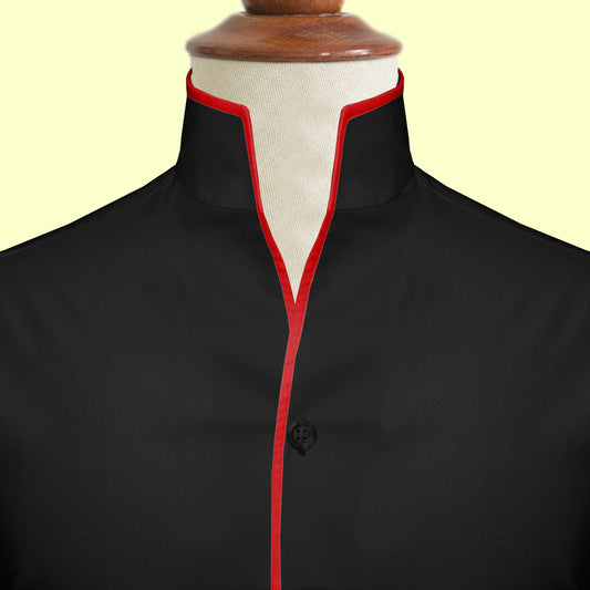 Gift for Men High Collar Shirt Contrasting Trim Tall Neck Chinese Band Collar Black Shirt V Neck Stiff High Open Collar Men Wedding Shirt