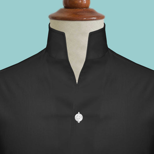 Karl Lagerfeld Style Shirt For Men Father Day Gift High Open Collar Shirt Tall Neck Stiff Collar Shirt China Mandarin Collar Cotton Shirt