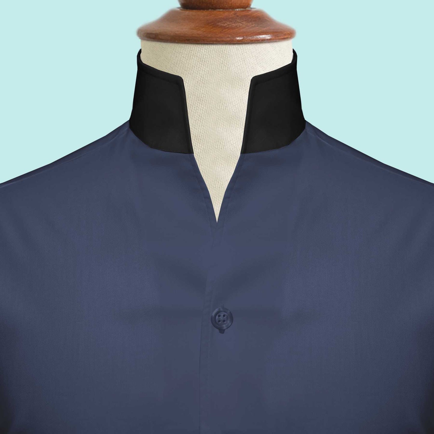 Navy Blue One Piece Collar Shirt For Men Gift Giza Cotton Satin High Tall Neck Stiff Collar Shirt Chinese Mandarin Band Collar Dress Shirt