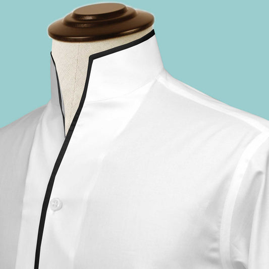 Gift for Men High Collar Shirt Contrasting Trim Tall Neck Chinese Band Collar White Shirt V Neck Stiff High Open Collar Men Wedding Shirt
