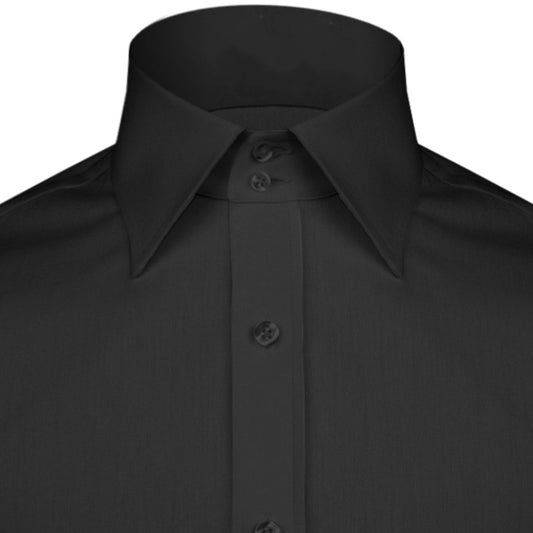 High Spread Collar Dress Shirt For Men President English Wide Spread Full Sleeves Black Shirt Men Wedding Attire Tall Neck Windsor Collar