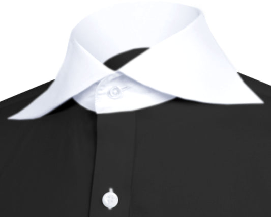 Long Spear Pointed Collar Shirt Vintage Style Cutaway Dagger Collar Shirt Black Shirt Summer Beach Party Men's Handmade Long Sleeves Shirt