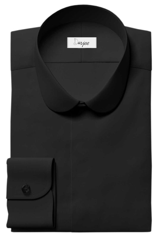 eaky Blinder Style Attire/ Solid Black Shirt Penny Club Round Tip Peter Pan Collar Vintage Wedding Dress Shirt Mens Cotton Shelby Brothers