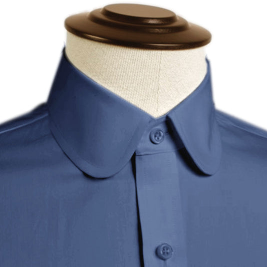 eaky Blinder Style Attire/ Solid Navy Blue Shirt Penny Club Round Tip Peter Pan Collar Vintage Wedding Dress Shirt Mens Cotton Shelby Brothers