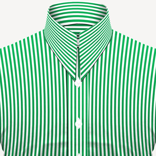 Long Pointed Collar Green and White Men Shirt 50s, 60s, 70s Vintage Dagger Collar Dress Shirt Spear Pointed Big Wide Collar Gangster Style Shirt