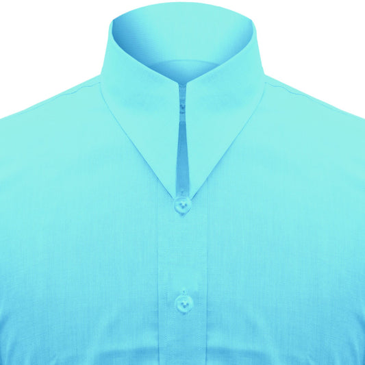Long Pointed Collar Sea Blue Men Shirt 50s, 60s, 70s Vintage Dagger Collar Dress Shirt Spear Pointed Big Wide Collar Gangster Style Shirt