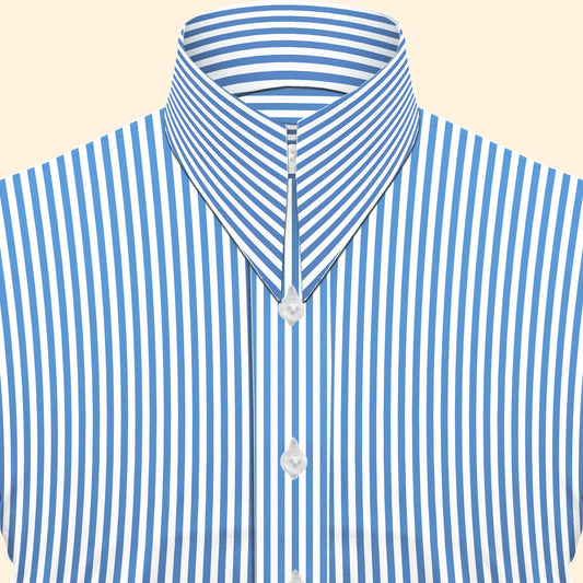Long Pointed Collar Sky Blue and White Men Shirt 50s, 60s, 70s Vintage Dagger Collar Dress Shirt Spear Pointed Big Wide Collar Gangster Style Shirt