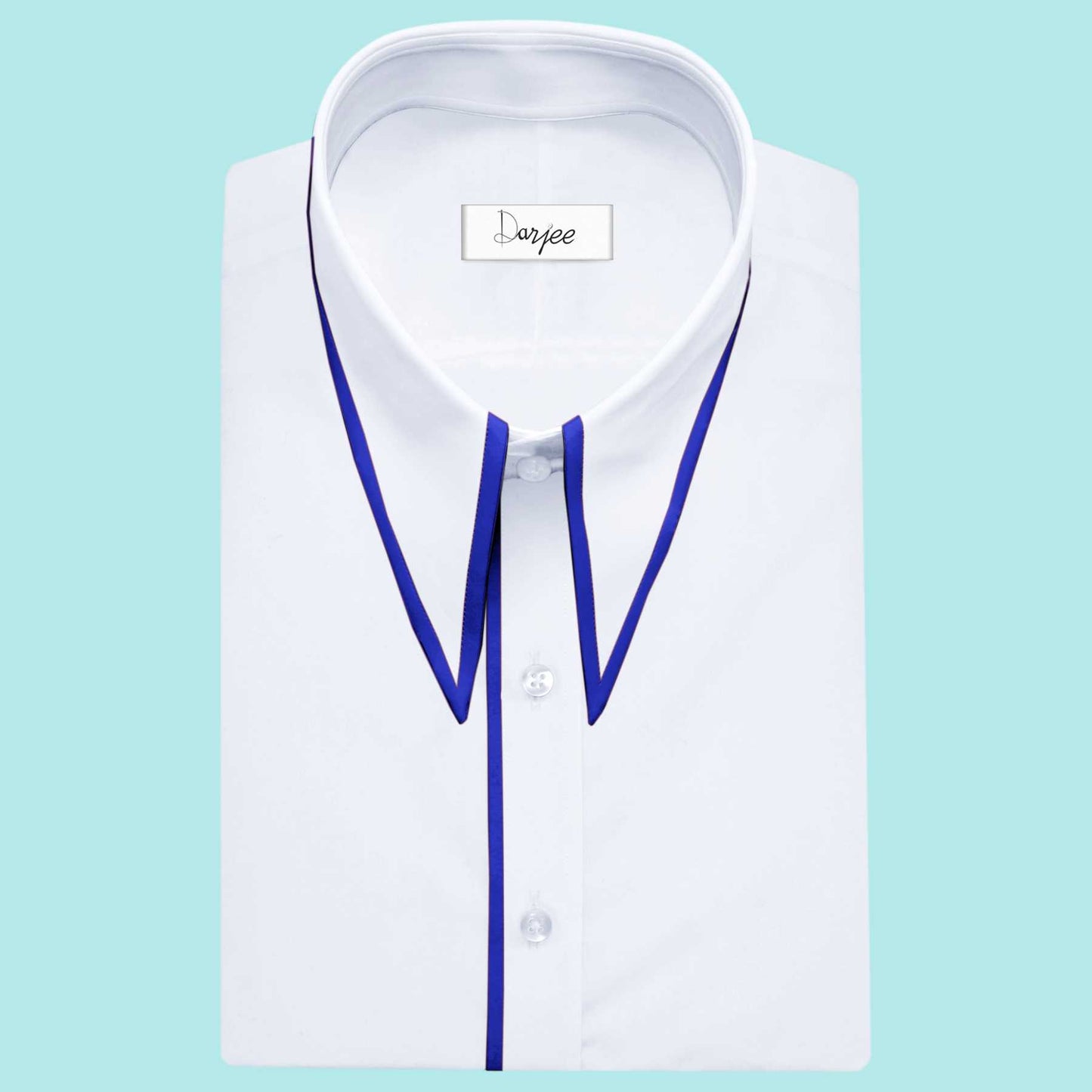 White Long Spear Pointed Collar Men's Dress Shirt Gift For Him Vintage Style Contrast Piping Full Sleeves Giza Cotton Shirt