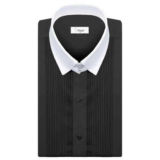 Snap Tab Collar Men's Black Dress Shirt Retro James Bond Celebrity Style Dress Classic Kent Clergy Collar Shirt Eton Loop Collar 70s 80s