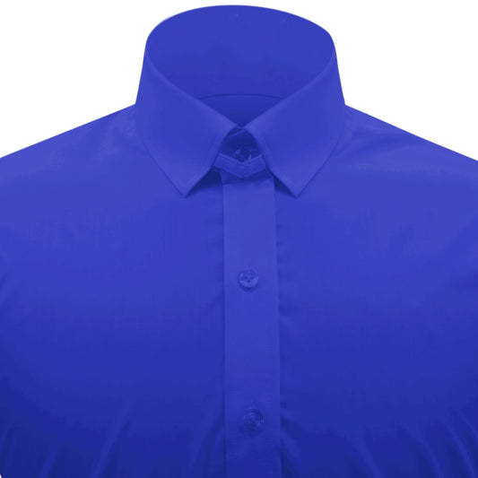 Snap Tab Collar Men's Blue Dress Shirt Retro James Bond Celebrity Style Dress Classic Kent Clergy Collar Shirt Eton Loop Collar 70s 80s