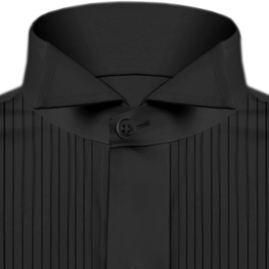High Wing Collar Black Shirt For Men Vintage Blouse Edwardian Statement Collar Dress Shirt Sharp Tip Bib Front Collar Retro Style Shirt