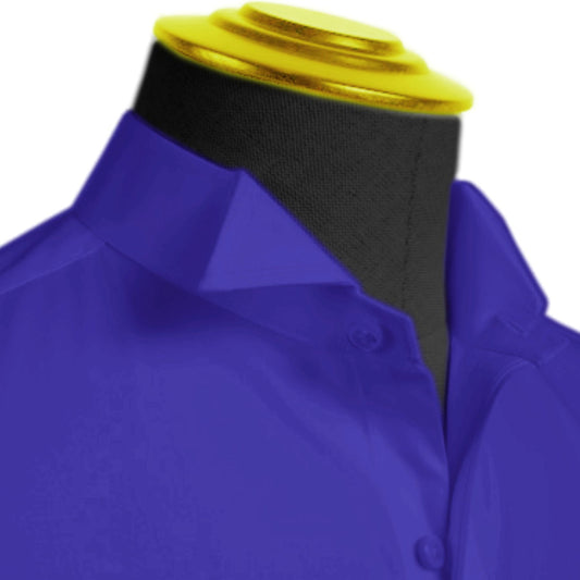 High Wing Collar Blue Shirt For Men Vintage Blouse Edwardian Statement Collar Dress Shirt Sharp Tip Bib Front Collar Retro Style Shirt