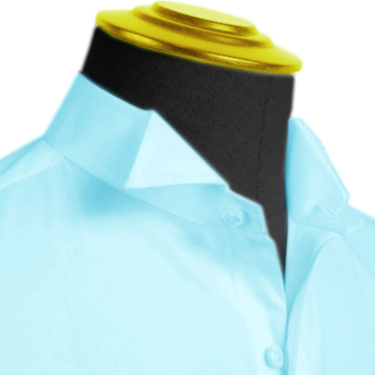 High Wing Collar Sea Blue Shirt For Men Vintage Blouse Edwardian Statement Collar Dress Shirt Sharp Tip Bib Front Collar Retro Style Shirt