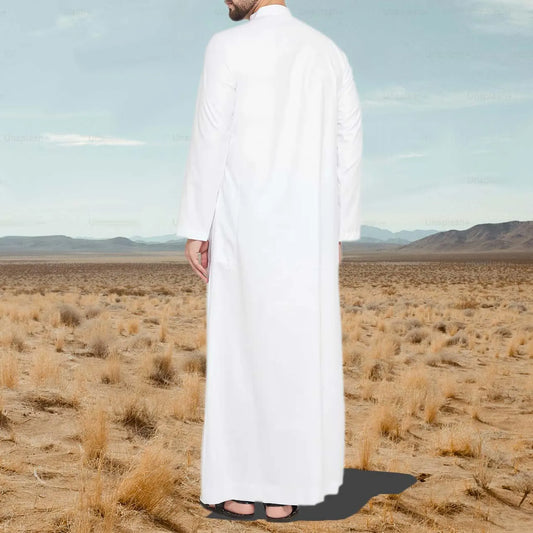 White Men Emirati Thobes Arabic Jubbah Thobe Contrast Galabiyya Islamic Wear Muslim Wear Robes for Men Kaftan Eid Special Saudi Style Wear