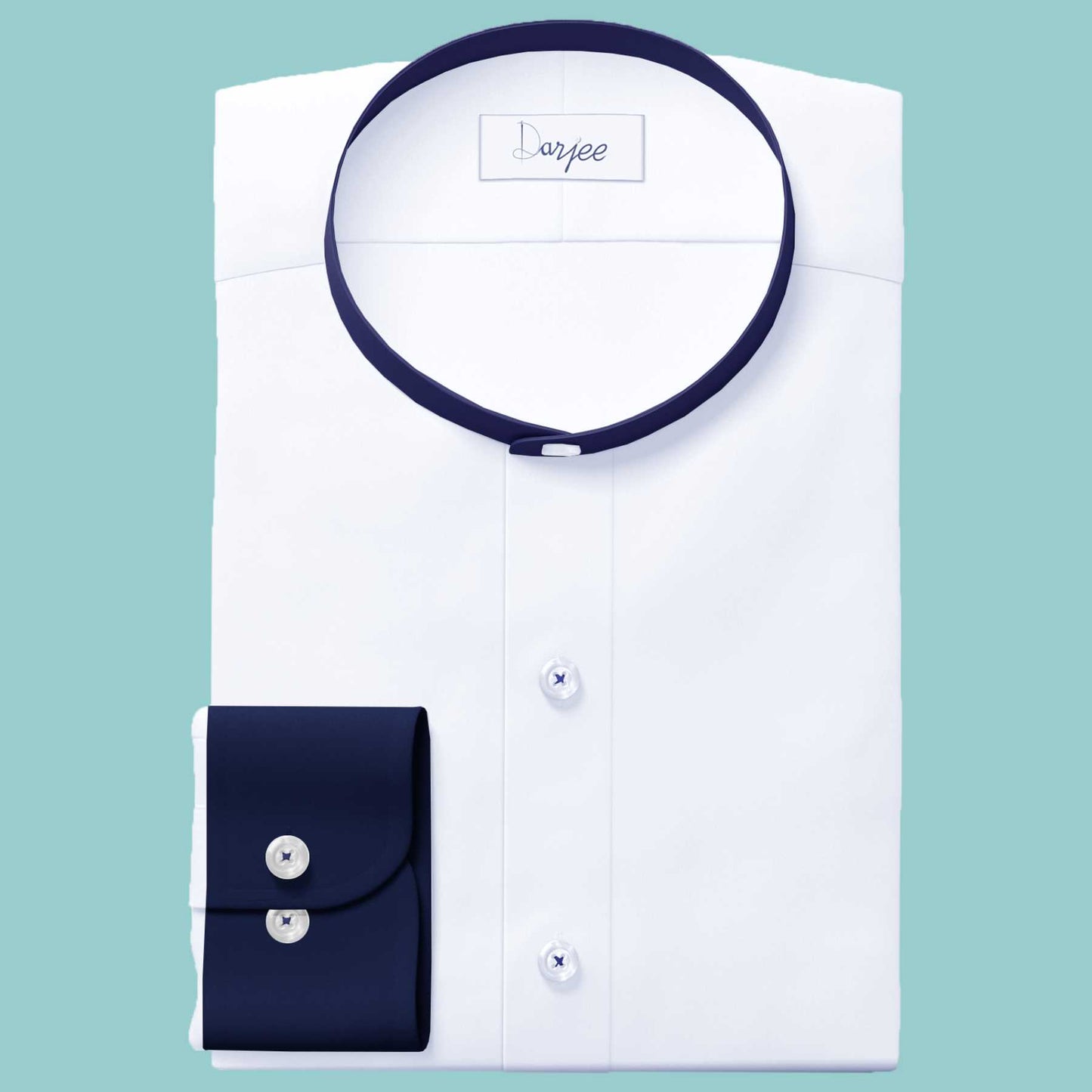White Men Band Collar Shirt Contrasting Trim Grandad Chinese Mandarin Collar Giza Cotton Shirt Wedding Wear Dress Shirt Gift For Him
