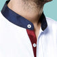 White Men Band Collar Shirt Contrasting Trim Grandad Chinese Mandarin Collar Giza Cotton Shirt Wedding Wear Dress Shirt Gift For Him