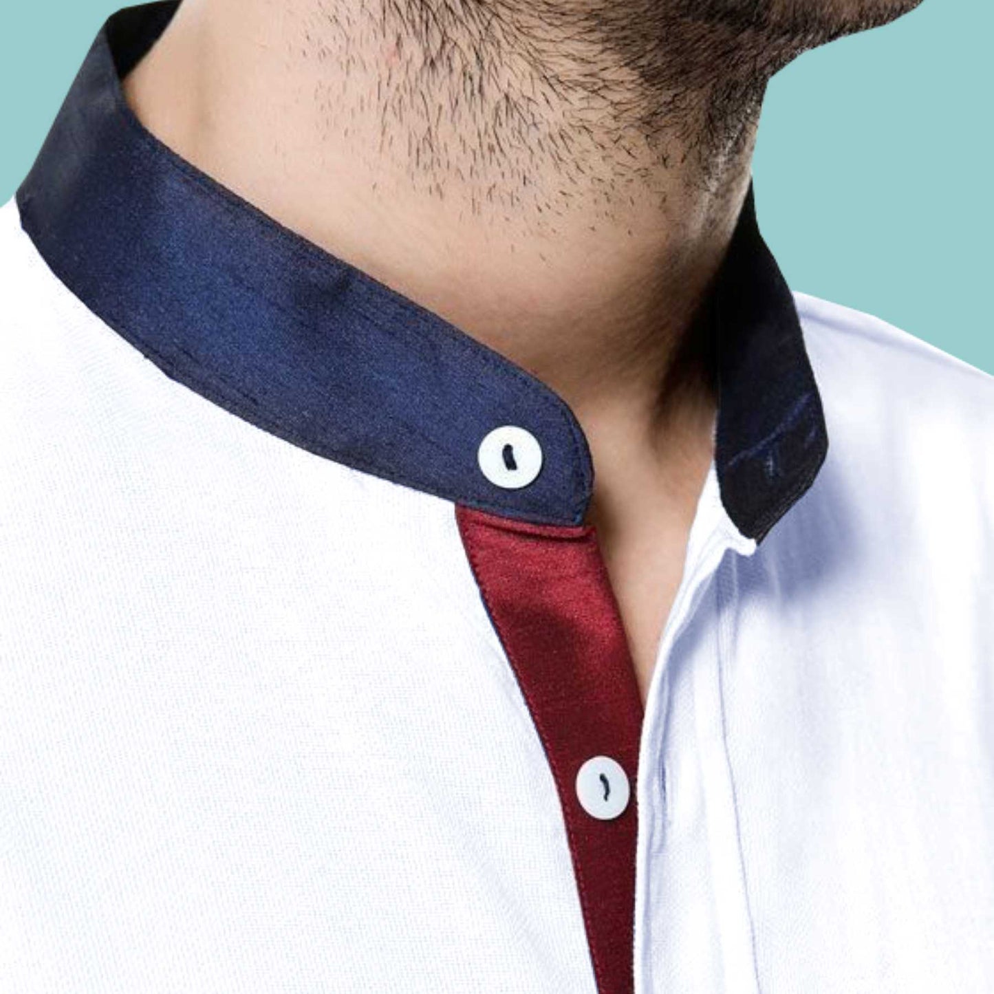 White Men Band Collar Shirt Contrasting Trim Grandad Chinese Mandarin Collar Giza Cotton Shirt Wedding Wear Dress Shirt Gift For Him