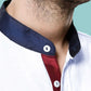 White Men Band Collar Shirt Contrasting Trim Grandad Chinese Mandarin Collar Giza Cotton Shirt Wedding Wear Dress Shirt Gift For Him