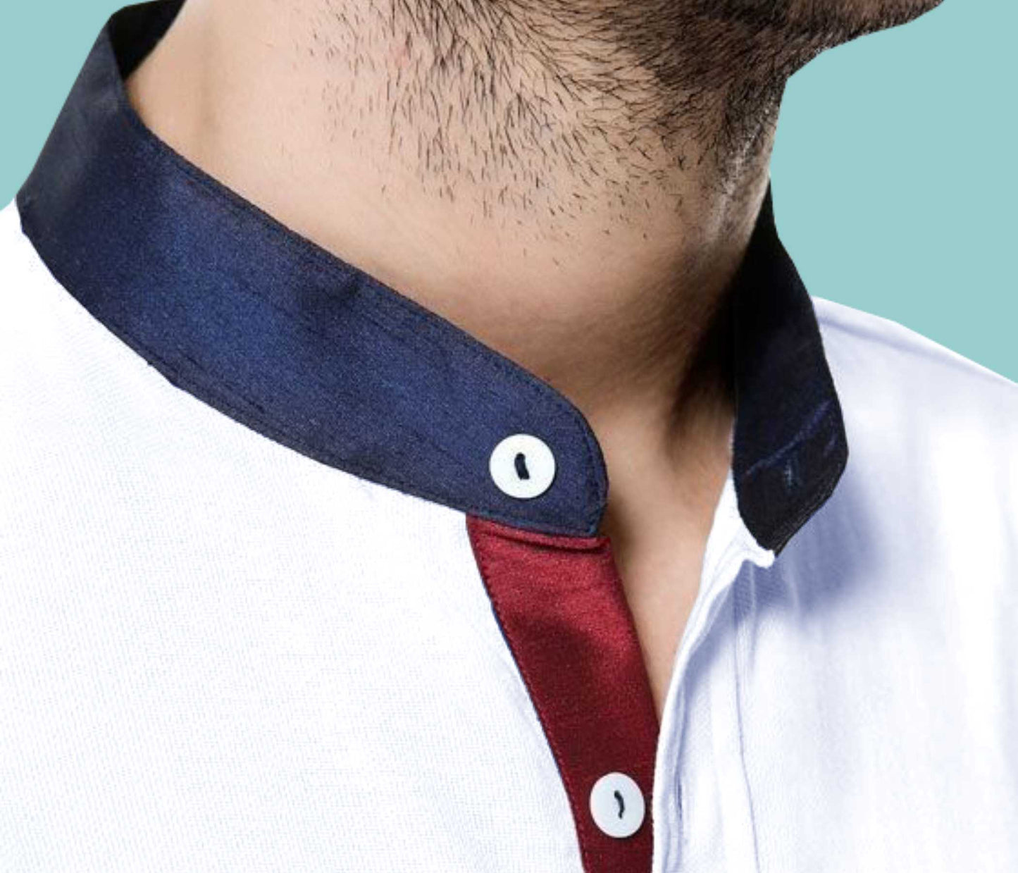 White Men Band Collar Shirt Contrasting Trim Grandad Chinese Mandarin Collar Giza Cotton Shirt Wedding Wear Dress Shirt Gift For Him
