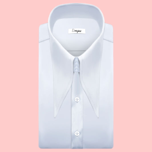 High Long Forword Pointed Onepiece  White Shirt for Men Tall Neck Stiff Collar Shirt Contrast Buttons Large Collar Vintage Karl lagerfeld Style Shirt